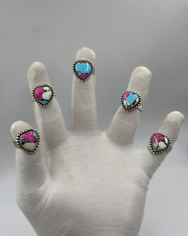 Sterling Silver Heart - Cotton Candy Dahlia