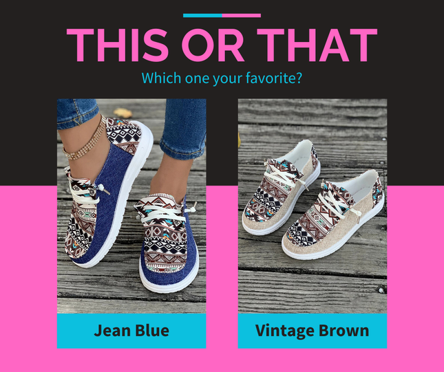 Vintage Aztec Patchwork Lace-up Decor Flat Shoes