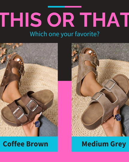Retro Double Buckle PU Leather Faux Suede Platform Sandals