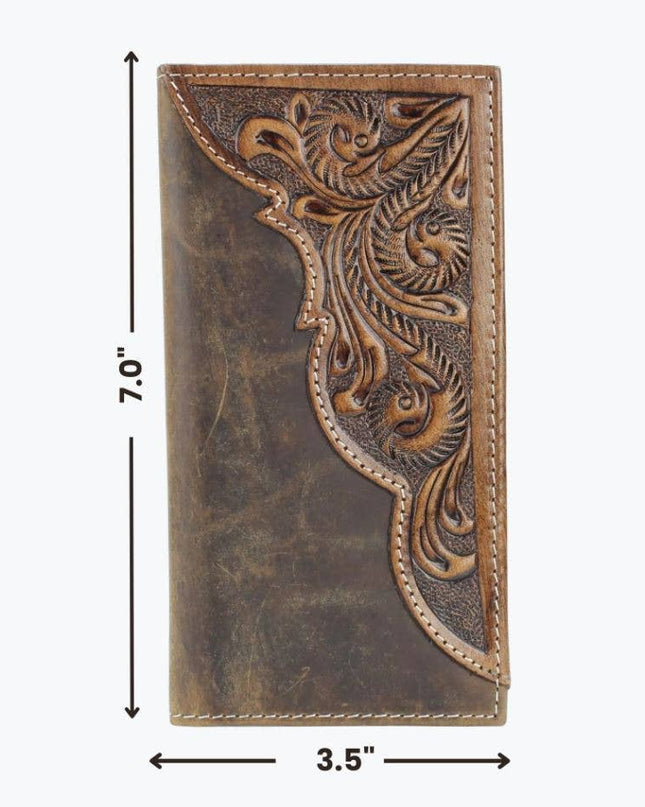 Oil Pull Up Tooled Leather Accent Rodeo Wallet ABW027