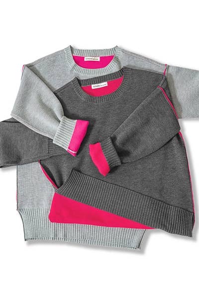 0805 Round Neck Contrast Trim Sweater SI-28343 Zenana