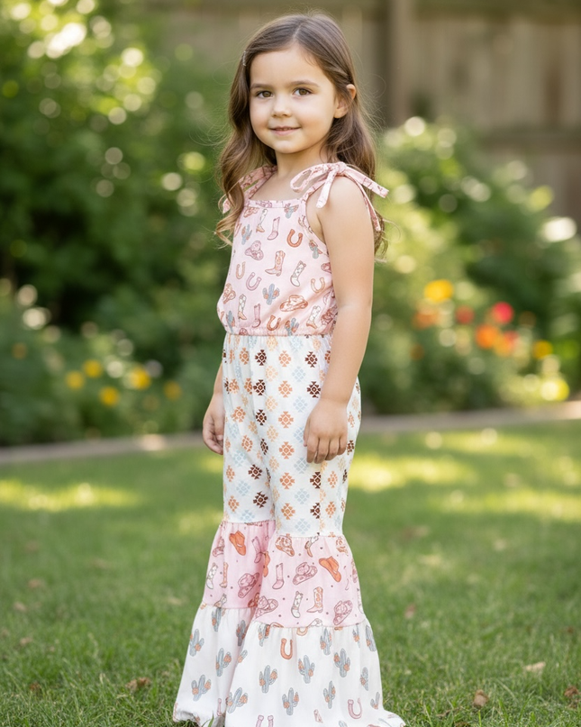 Western multi patch printed romper. PNG60187 JEAN