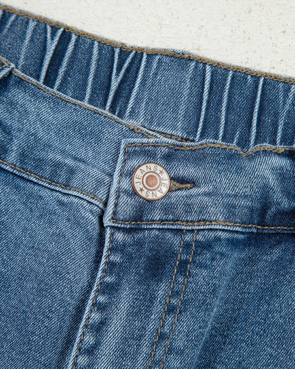 Stone Blue Star Patchwork Cropped Wide Leg High Waist Jeans