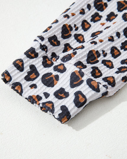 Rose Red Leopard Patched Twisted Ribbed Western Casual Shacket