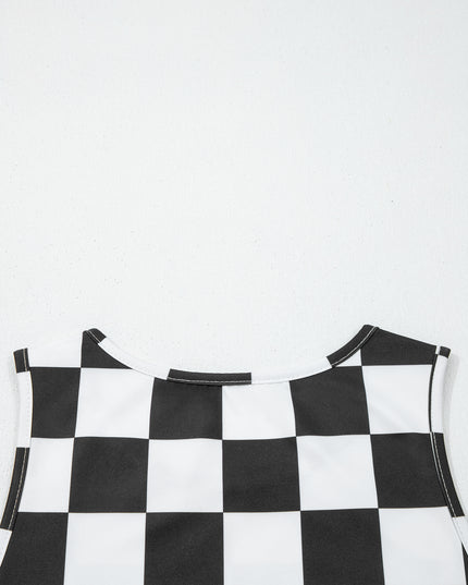 Black Checkerboard Printed Slim Tank Top