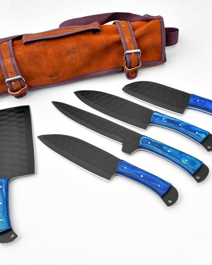 5-Piece  Knife Set / With Leather carry Bag Blue