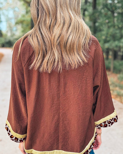 Clay Leopard Detail Loose Bracelet Sleeve Top