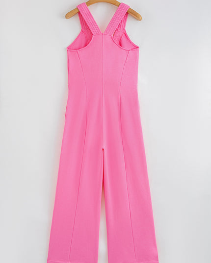 Bonbon Mineral Wash Raw Seam Patchwork Wide Leg Loose Jumpsuit