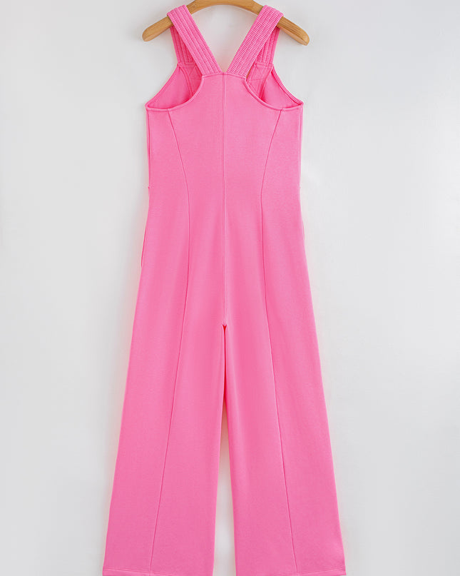 Bonbon Mineral Wash Raw Seam Patchwork Wide Leg Loose Jumpsuit