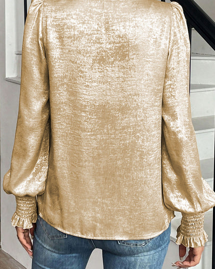 Apricot Plus Size Metallic Long Flounce Sleeve Blouse