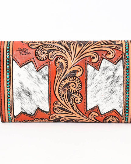 ADBGA393 Tooled Leather Wallet Bag with Turquoise Stud Trim & Floral Design