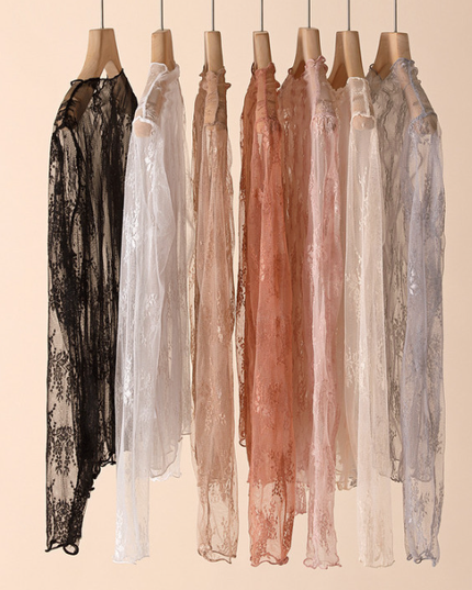 Semi Sheer Mesh Floral Lace Layering See Through Top