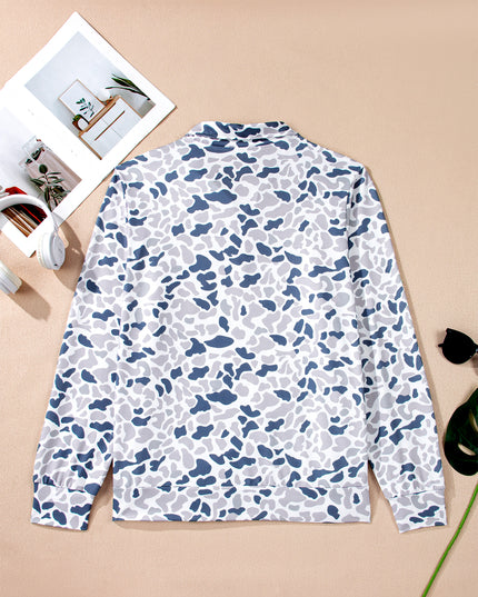 Multicolour Plus Camouflage Print Quarter Zip Kangaroo Pocket Pullover Sweatshirt