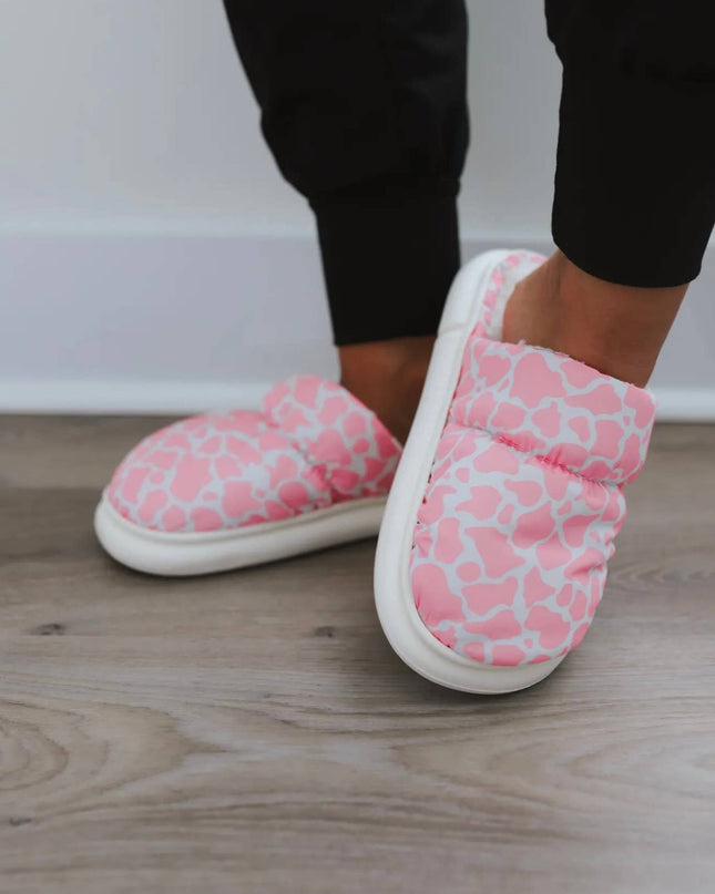 Pink Cowhide Slippers