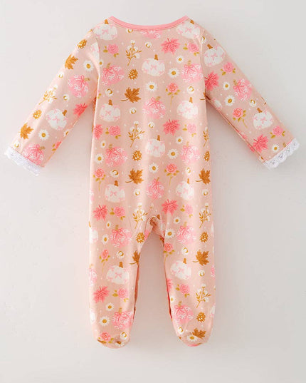 Creamy & pink pumpkin printed baby bodysuit. RPG64147 SOL
