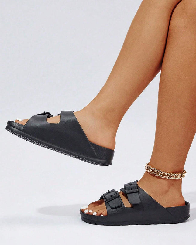 Black Double-buckle EVA Slippers