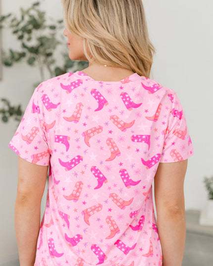 Pink Western Boots Printed Short 2pcs Lounge Set