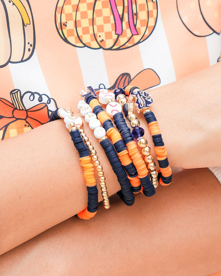 Russet Orange 7pcs Game Day Football Stackable Bracelet Set