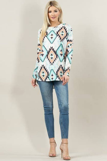 KC010-TORI AZTEC PRINT DOLMAN SLEEVE TUNIC