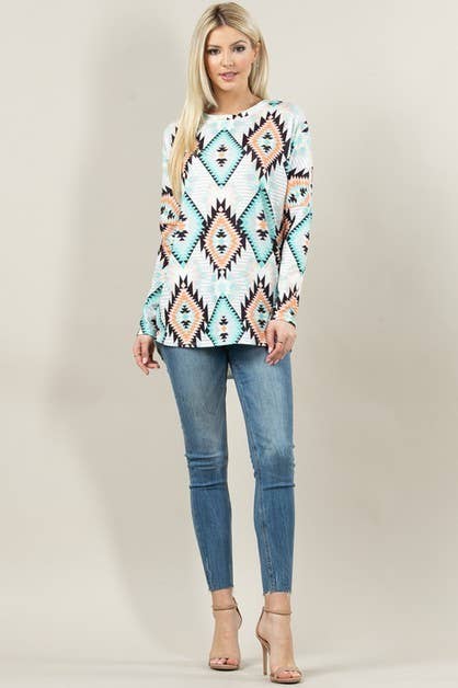 KC010-TORI AZTEC PRINT DOLMAN SLEEVE TUNIC