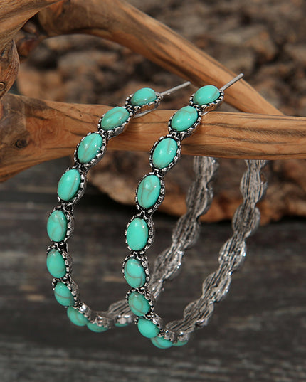Sky Blue Gem Inlay Retro C-shape Earrings