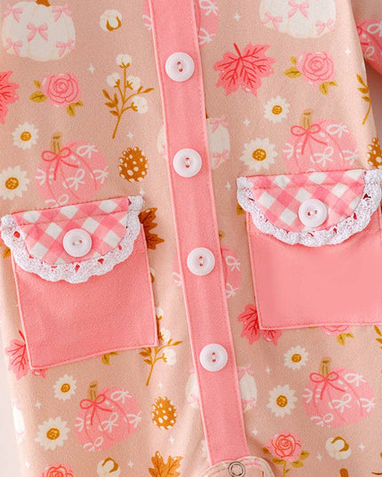 Creamy & pink pumpkin printed baby bodysuit. RPG64147 SOL