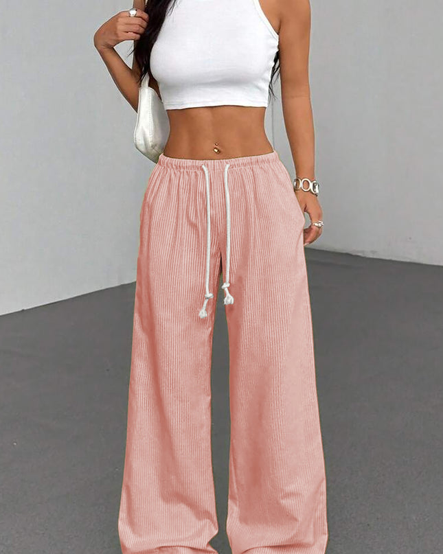 Pink Stripe Drawstring Plus Size Loose Pants