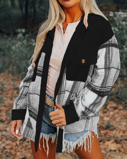 Western Plaid patchwork corduroy oversized jacket Shacket