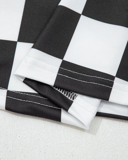 Black Checkerboard Printed Slim Tank Top