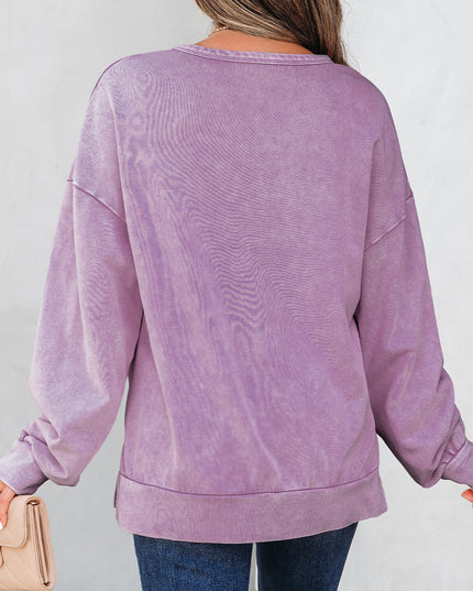 Light French Beige Mineral Wash Big Bow Patchwork Pullover Sweatshirt