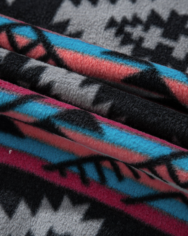 Black Aztec Printed Zip Up Collar Jacket
