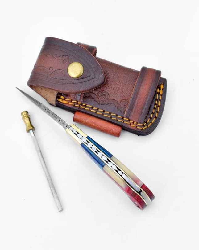 Damascus steel pocket knife Limited Run Titan Patriot TF-055