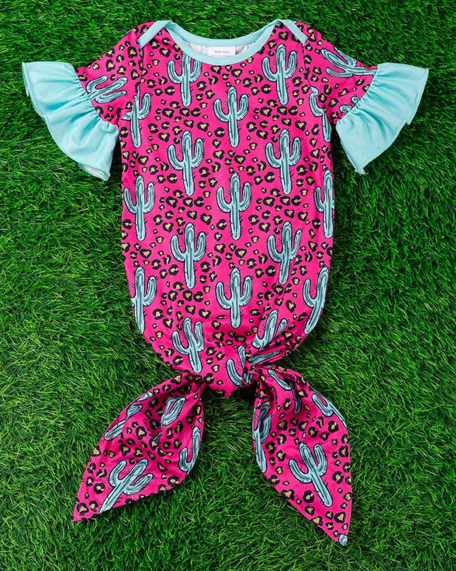 Dessert cactus & spotted animal print baby gown with ruffle sleeves. PJG25153027 M