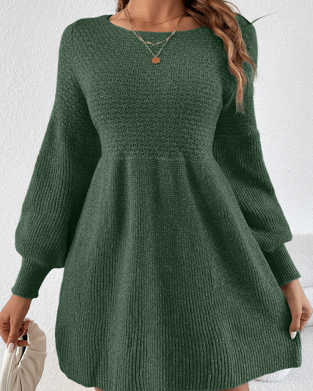 Mist Green Solid Lantern Sleeve Empire Waist Short Sweater Dress