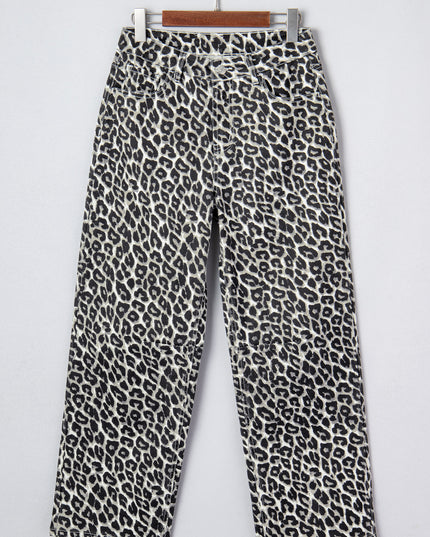 Black Leopard Print Barrel Jeans