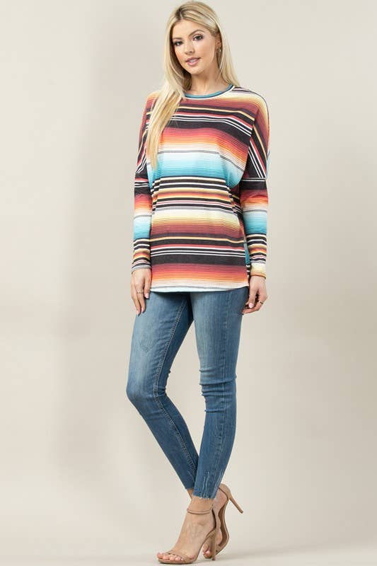 KC010-JOAN PLUS SIZE SERAPE PRINT DOLMAN TOP