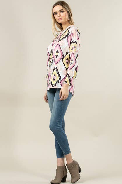 KC010-TORI AZTEC PRINT DOLMAN SLEEVE TUNIC