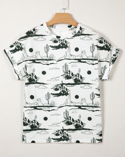 White Desert Sand Print Short Sleeve Knit Top