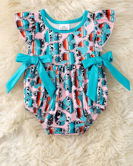 Serape, cheetah printed baby romper w/snaps. RPG61010 AMY