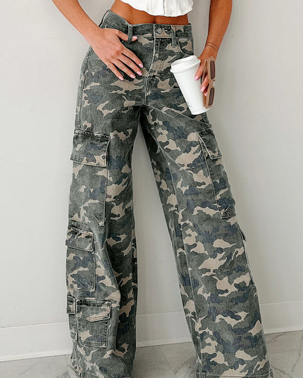 Green Camo Cargo Wide Leg Pants