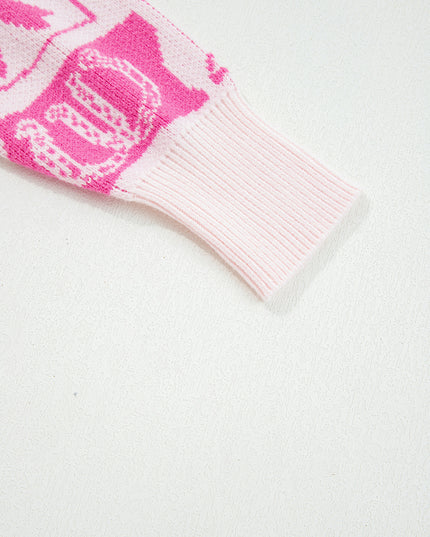 Pink Bows & Horseshoes Pattern Western Fashion Print Sweater