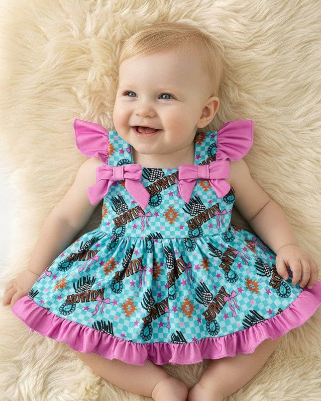 Howdy checkered & concho printed baby bodysuit. RPG61190 SOL
