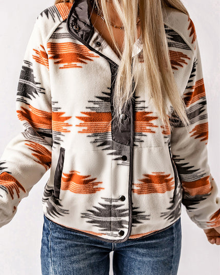 Gray Western Aztec Snap Buttoned Fleece Jacket