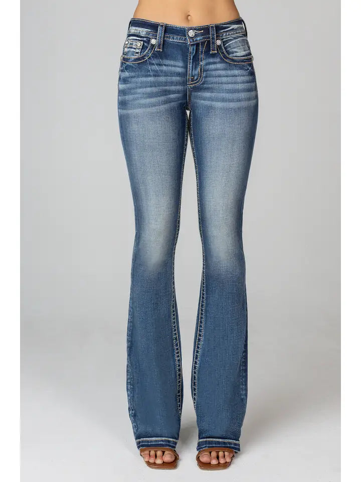 Miss Me Jeans - Mid-Rise Boot Horseshoe and Flower Pattern