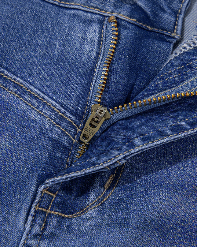 Beau Blue Tailored Center Seam Detail Straight Loose High Rise Jeans