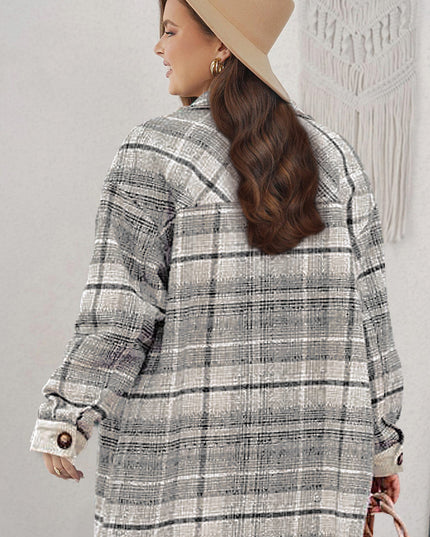 Gray Plus Size Macrame Plaid Coat