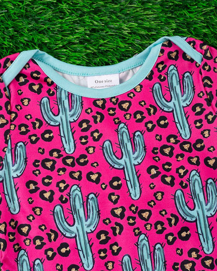 Dessert cactus & spotted animal print baby gown with ruffle sleeves. PJG25153027 M