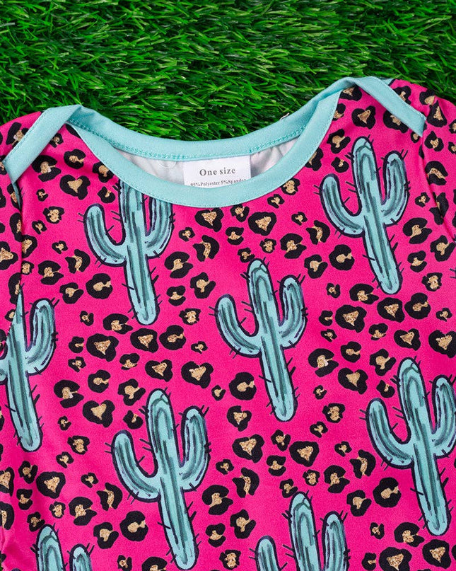 Dessert cactus & spotted animal print baby gown with ruffle sleeves. PJG25153027 M