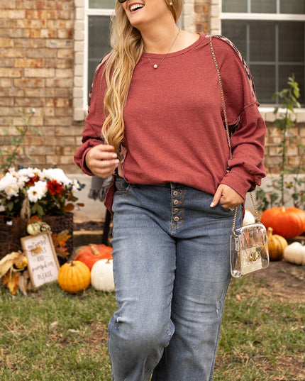 Redwood Burl Aztec Patchwork Drop Shoulder Plus Size High Low Sweatshirt