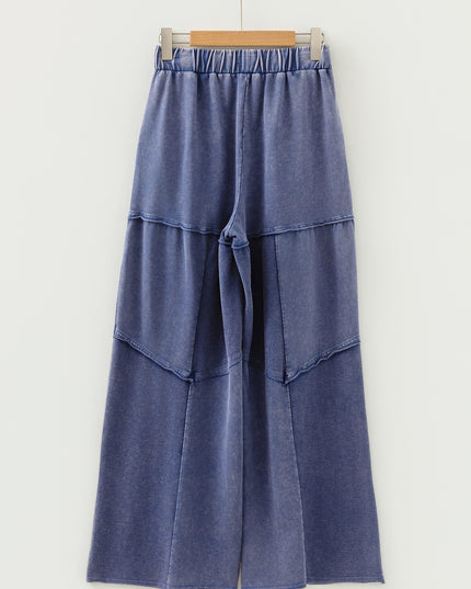 Ashleigh Blue Careys Mineral Wash Tiered Wide Leg Patchwork Drawstring Pants